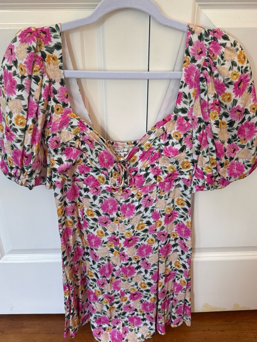 Floral Puff Sleeve Mini Dress in Pink & Yellow